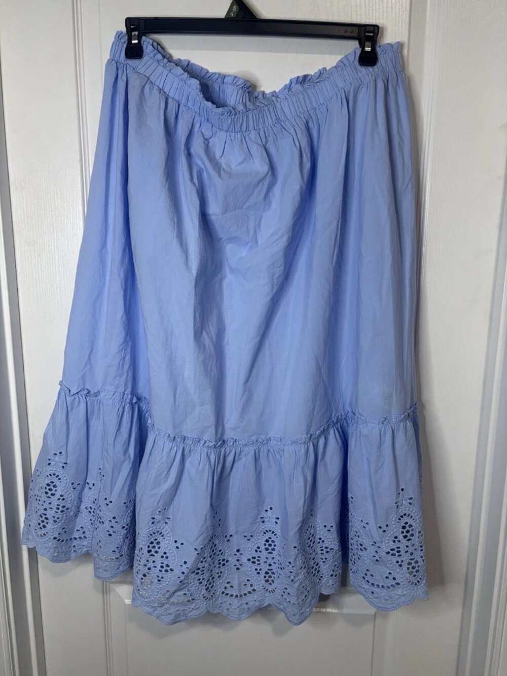 Time and Tru Women's Cotton Eyelet Hem Midi Skirt, Polished Blue, XL (16-18) NEW